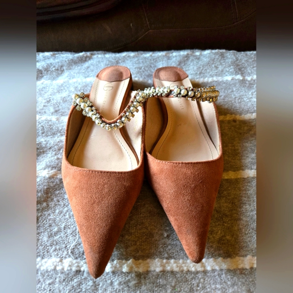 Chic Tan Flats with Embellished Strap